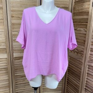 Zenana Blouse Pink V-Neck Short Sleeve Size XL